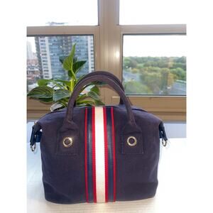 Sale ! Tommy Hilfiger Navy Blue and Red Striped with Gold Hardware handle Bag